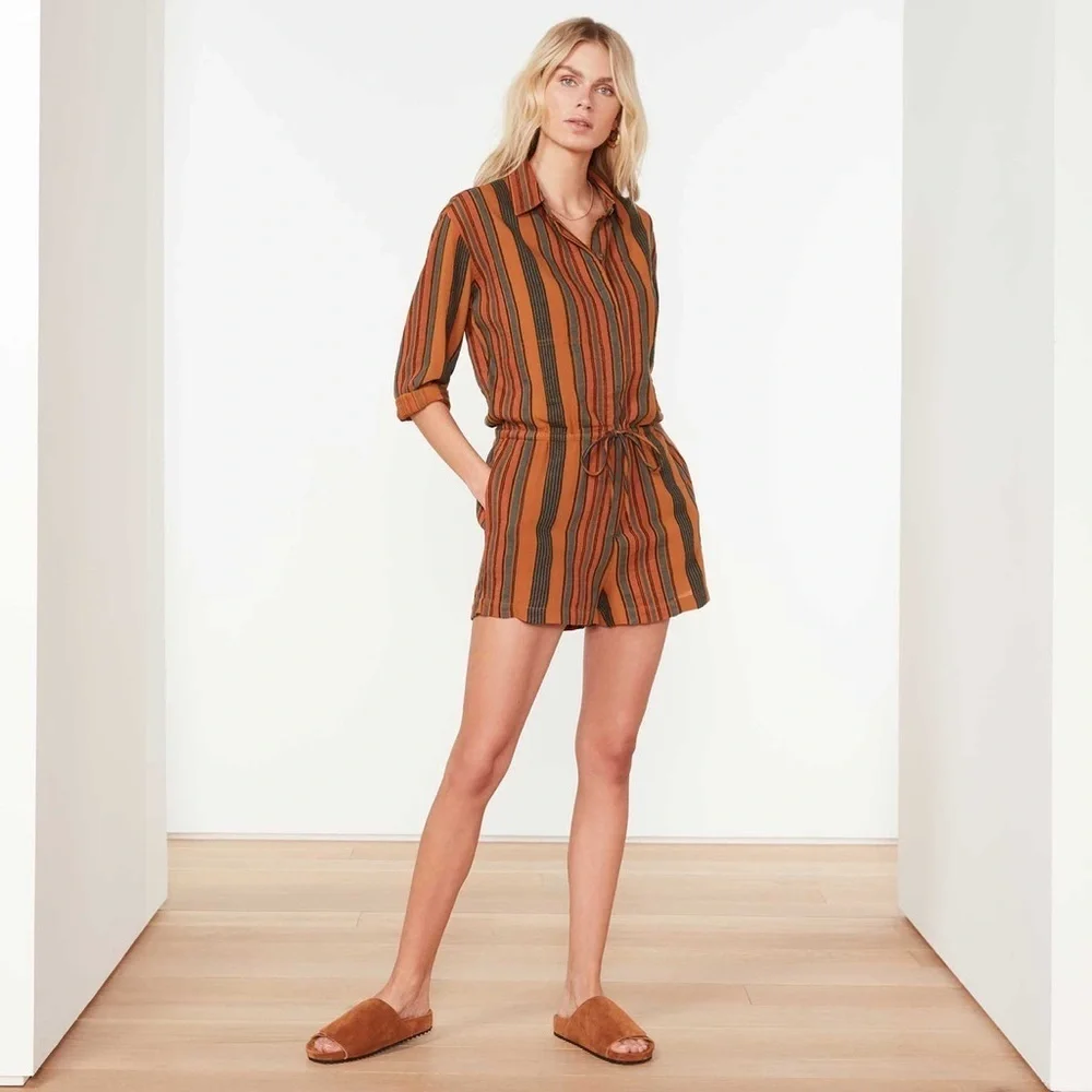 James Perse Short Vintage Jumpsuit Striped Romper Cotton